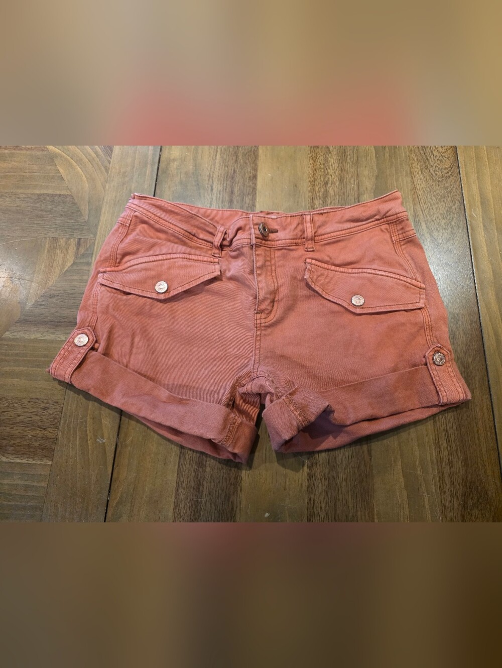 Free People Utility Burnt Orange Shorts Sz 6 / 28 Adjustable Hem Length